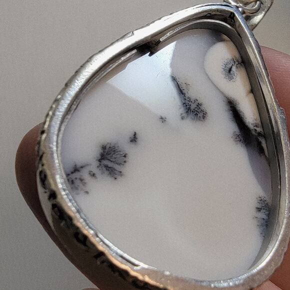 Necklace Pendants Dendritic Opal Teardrop Handmade Jewelry in Sterling Silver - Picture 9 of 10